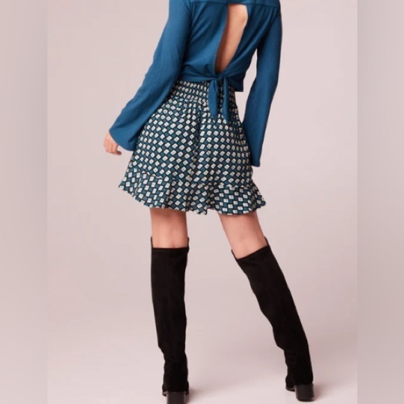 NWT Band of the Free Gypsy 70’s Retro Disco Teal Diamond Mini Skirt Size XS - Picture 1 of 13